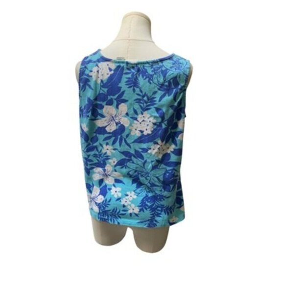 White Stag Ladies Large Sleeveless Floral Tank Top Blue & White Cotton/Spandex - Picture 4 of 5